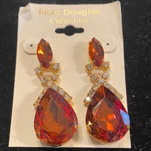 Beau Douglas Gold-Tone Teardrop Earrings with Red Crystal Accents